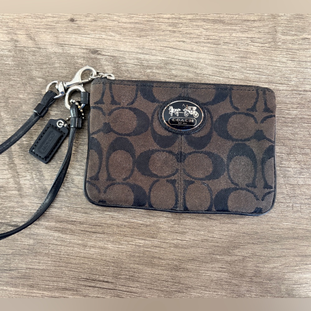 Coach Signature Brown and Black Wristlet